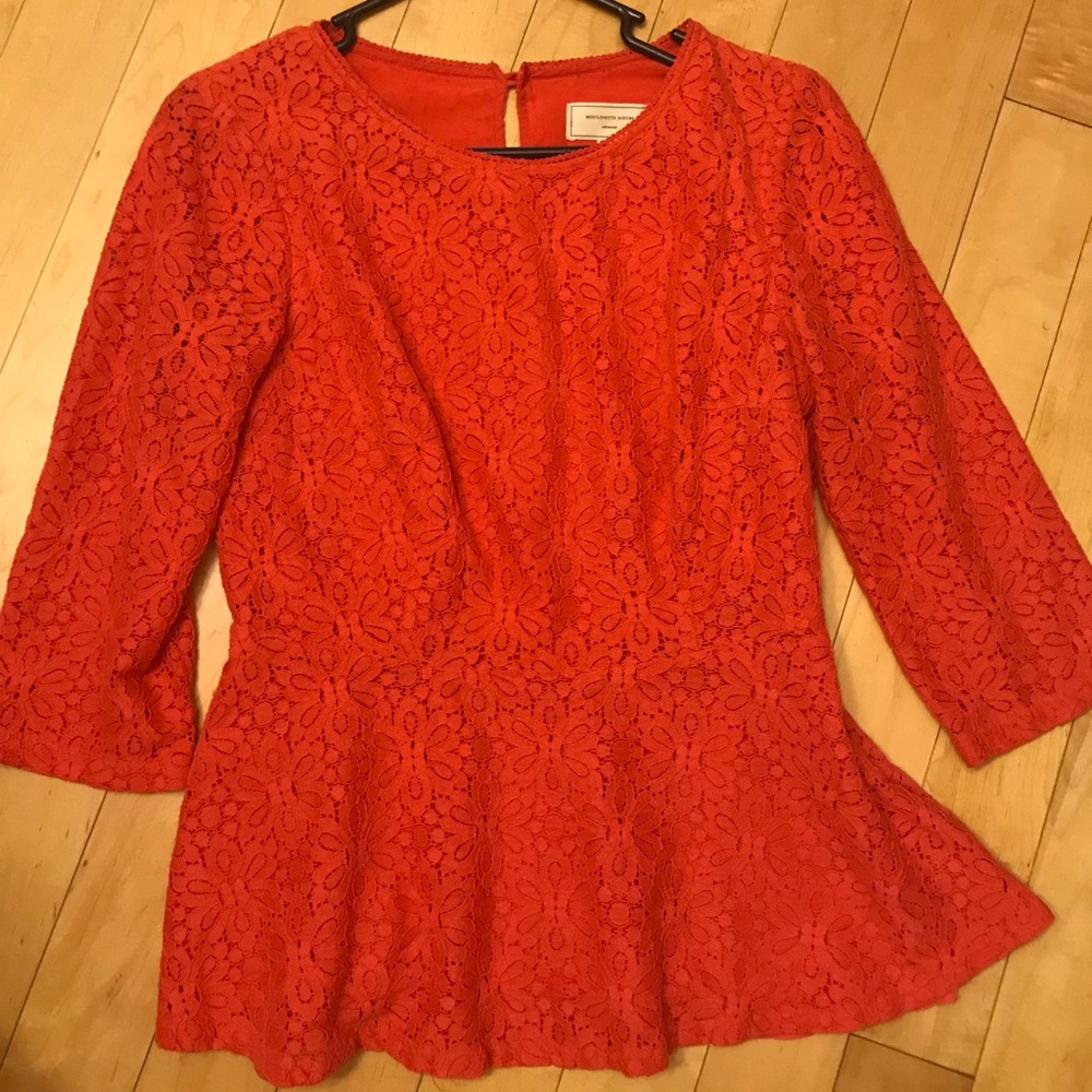 Moulinette Soeurs orange floral lace blouse